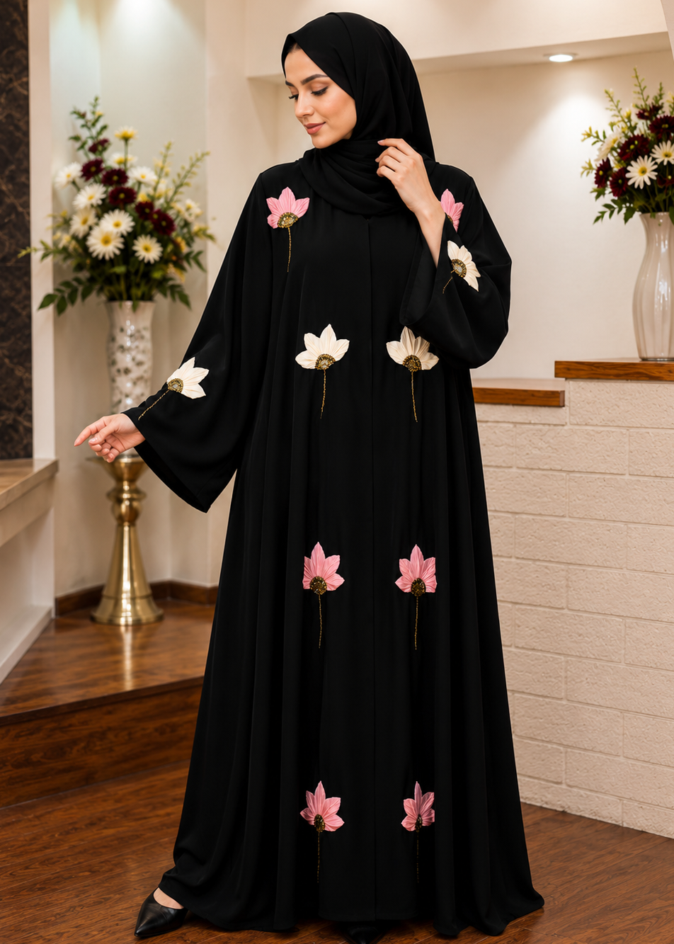 MOEZA FRONT OPEN ABAYA | PINK