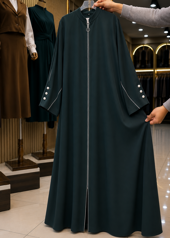 MUNAZZAH FRONT OPEN ABAYA | RAMA GREEN