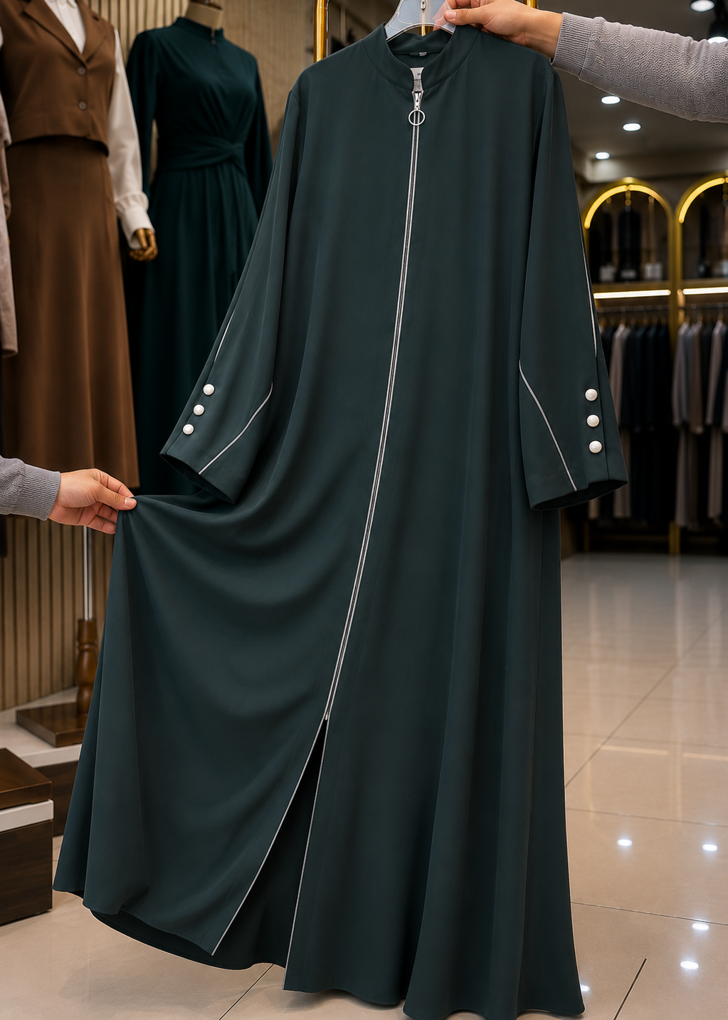 MUNAZZAH FRONT OPEN ABAYA | RAMA GREEN