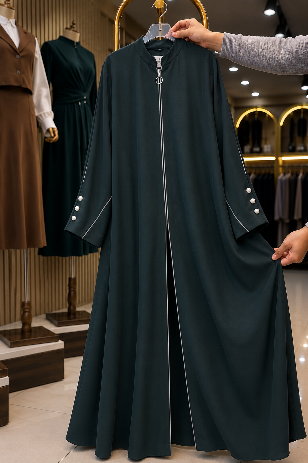 MUNAZZAH FRONT OPEN ABAYA | RAMA GREEN