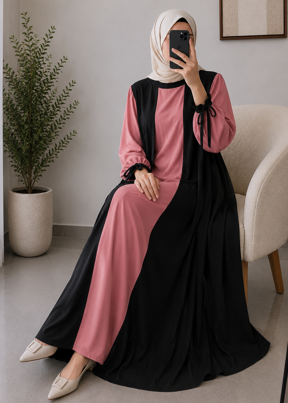 KHUSHI CUFF SLEEVE ABAYA | PEACH