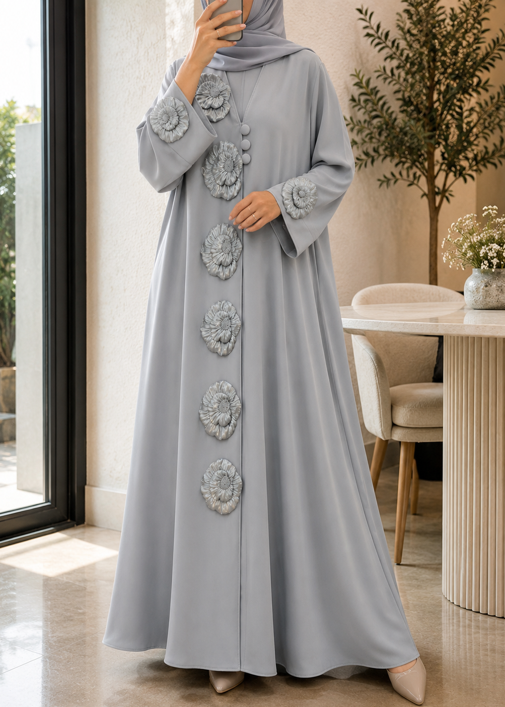 IFLAH FRONT OPEN ABAYA | SAND GRAY