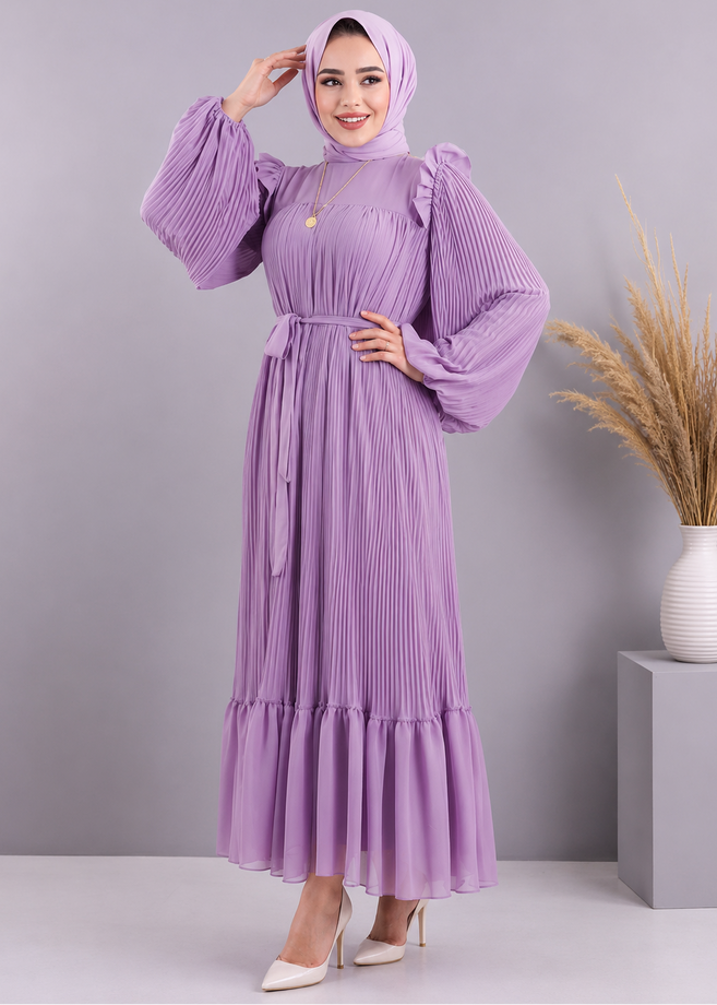 RIDA PLATED FRILL ABAYA | LITE LAVENDER