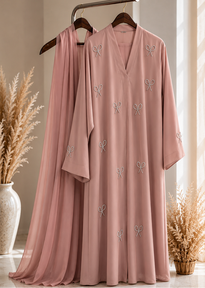 LAYA LUXE - BOW ABAYA | PEACH