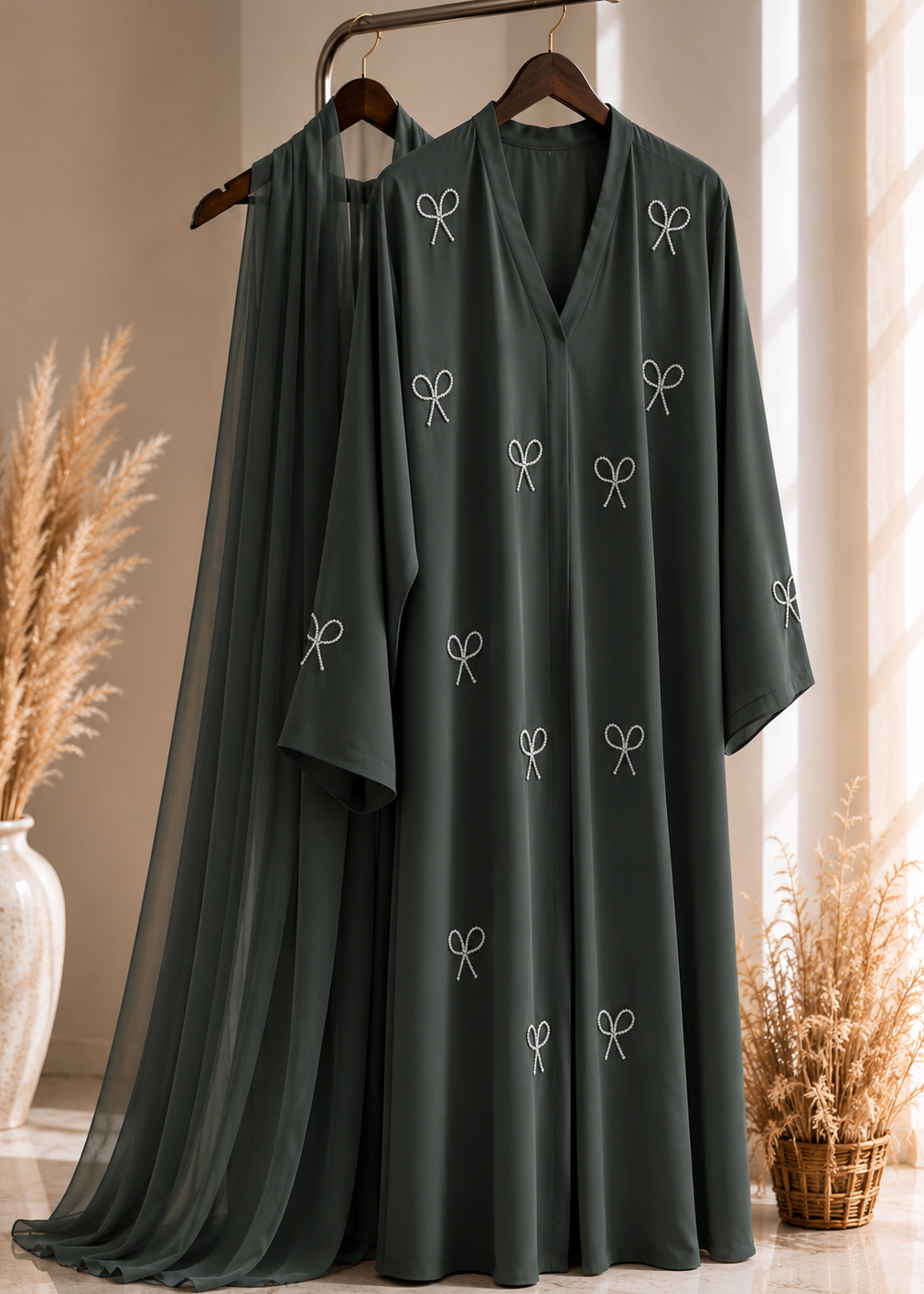 LAYA LUXE - BOW ABAYA | OLIVE