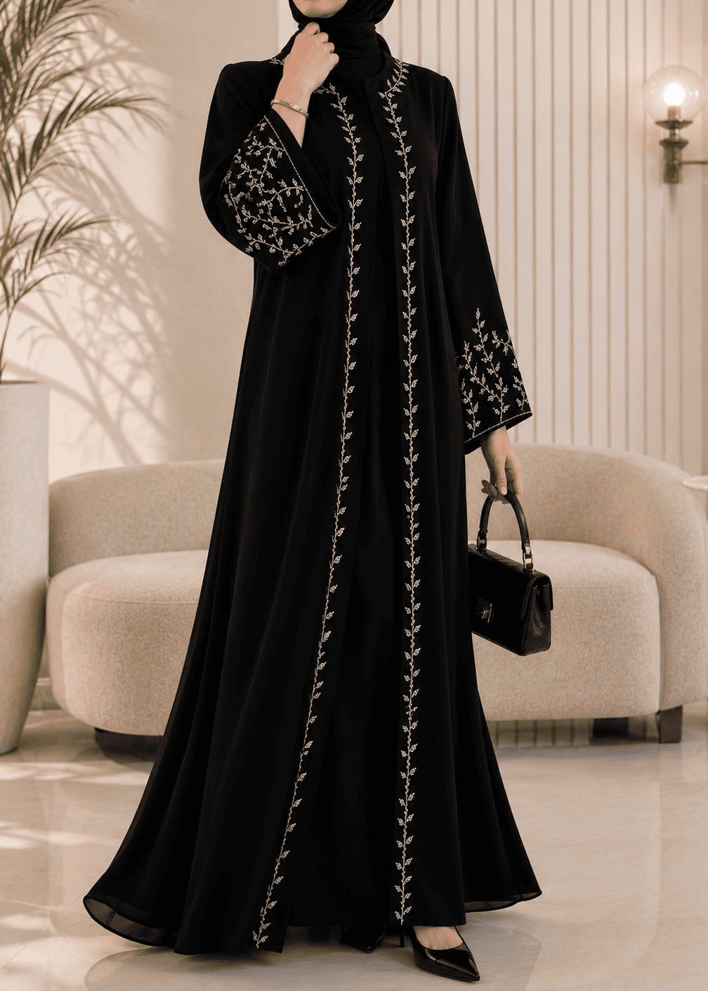 SIDRAH FRONT OPEN ABAYA | BLACK