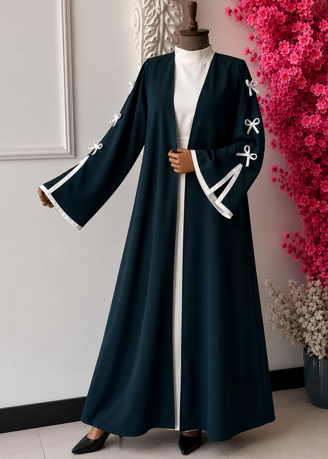 NAYLAH DOUBLE SHRUG BOW ABAYA | TEAL