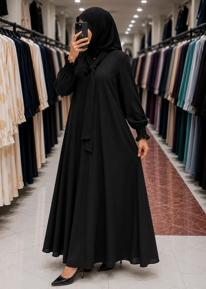 SUMBUL FRONT OPEN ABAYA | BLACK