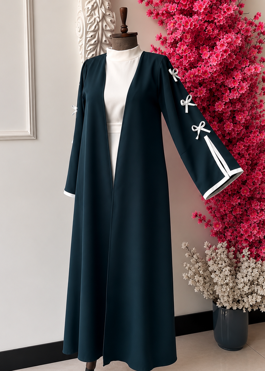 NAYLAH DOUBLE SHRUG BOW ABAYA | TEAL