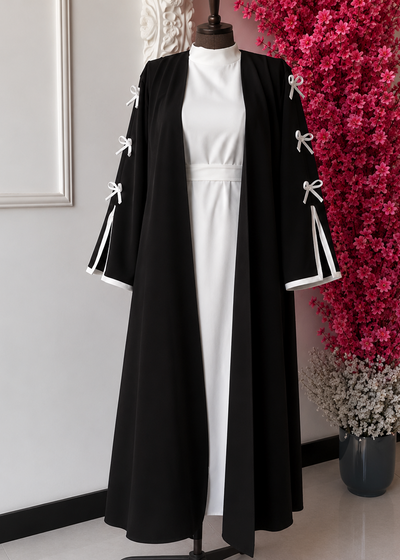 NAYLAH DOUBLE SHRUG BOW ABAYA | BLACK