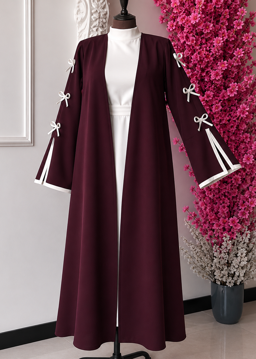 NAYLAH DOUBLE SHRUG BOW ABAYA | MAROON