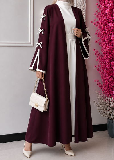 NAYLAH DOUBLE SHRUG BOW ABAYA | MAROON