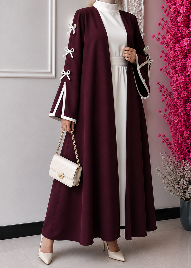 NAYLAH DOUBLE SHRUG BOW ABAYA | MAROON