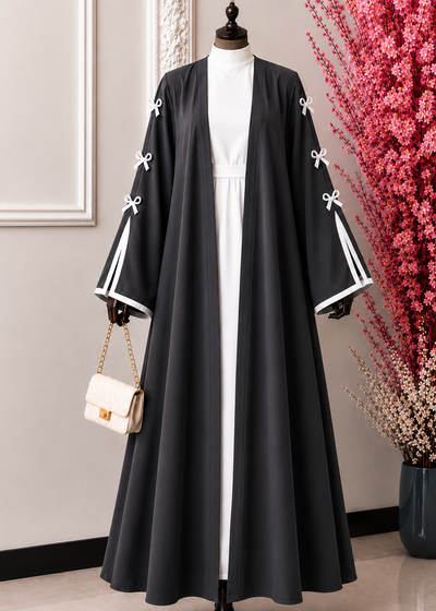 NAYLAH DOUBLE SHRUG BOW ABAYA | D-GRAY