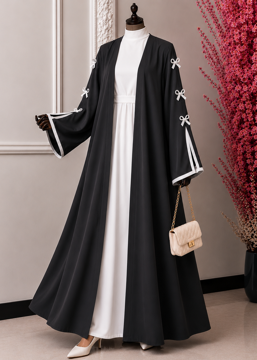 NAYLAH DOUBLE SHRUG BOW ABAYA | D-GRAY