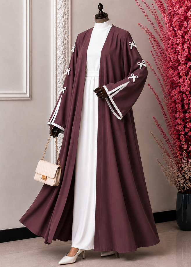 NAYLAH DOUBLE SHRUG BOW ABAYA | DUSTY PINK