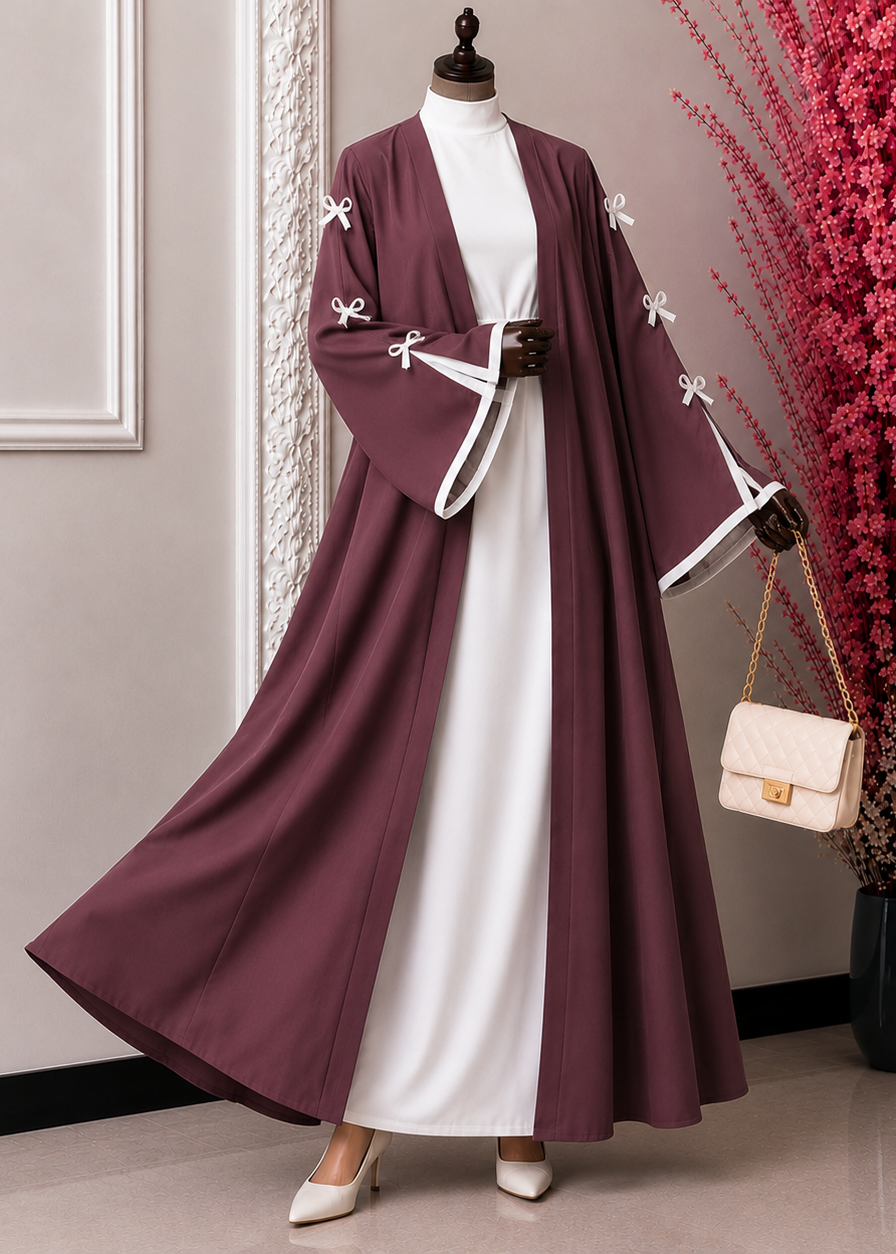 NAYLAH DOUBLE SHRUG BOW ABAYA | DUSTY PINK