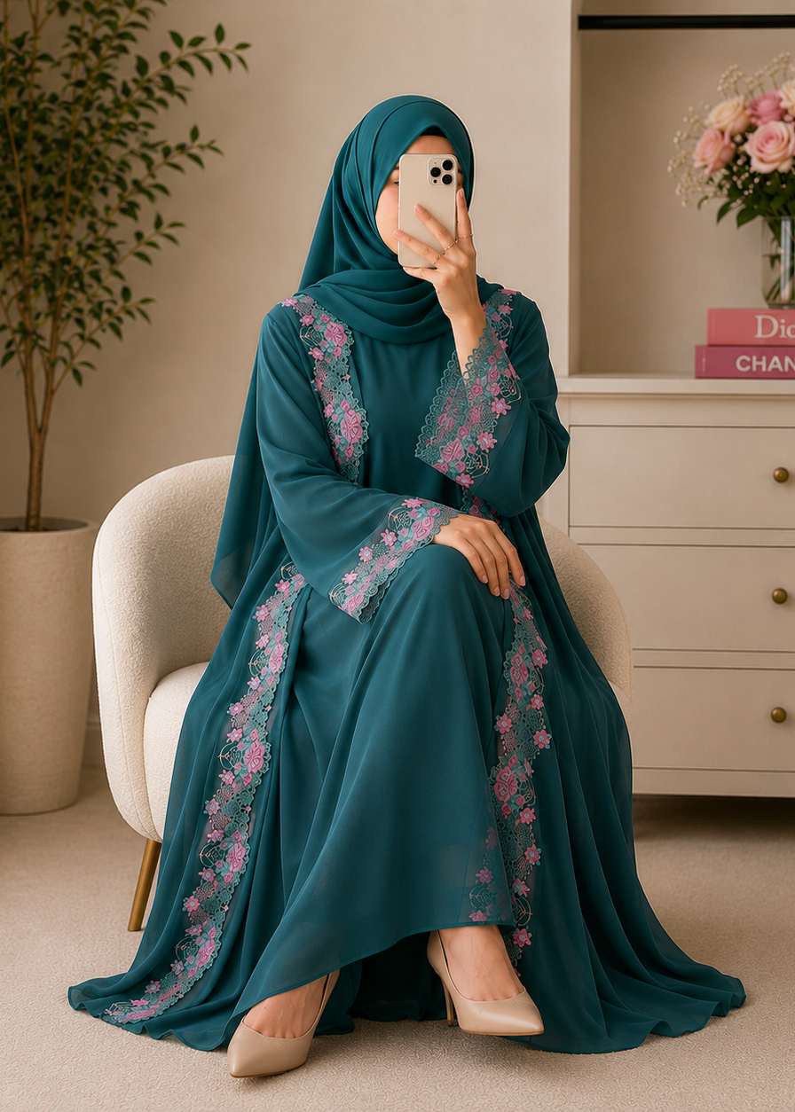 URWA DOUBLE SHRUG ABAYA | GREEN