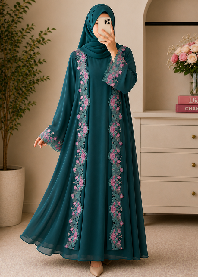 URWA DOUBLE SHRUG ABAYA | GREEN