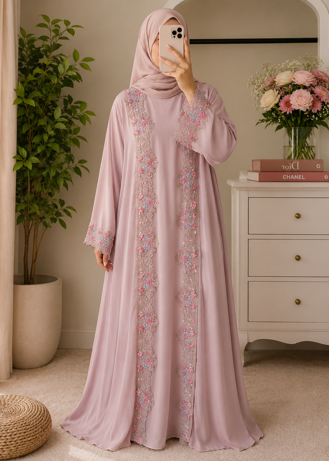 URWA DOUBLE SHRUG ABAYA | NUDE