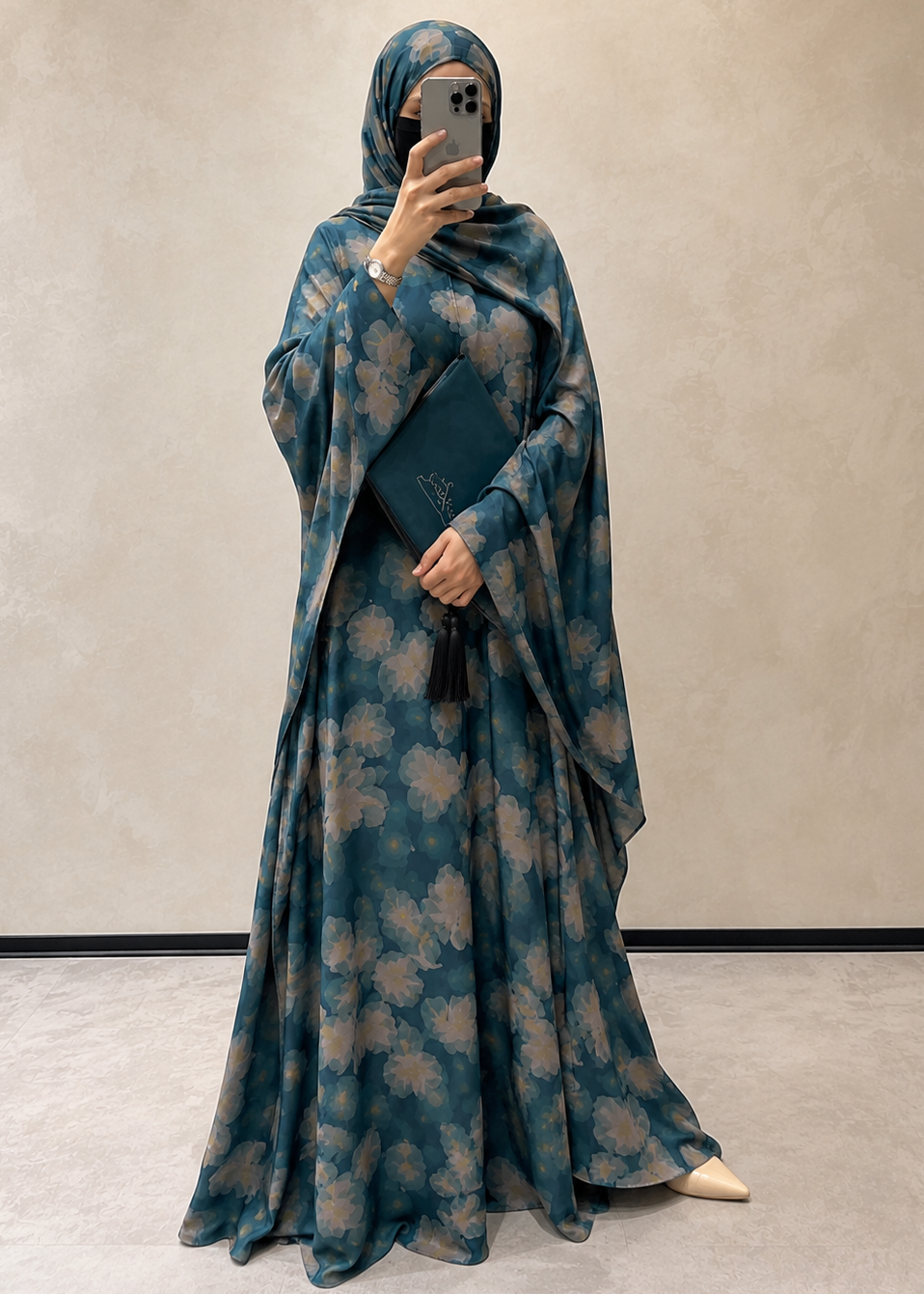 KINZA PRINTED KAFTAN ABAYA | BLUE
