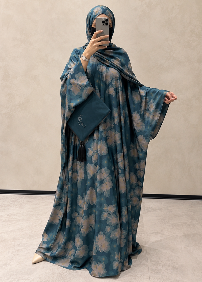 KINZA PRINTED KAFTAN ABAYA | BLUE