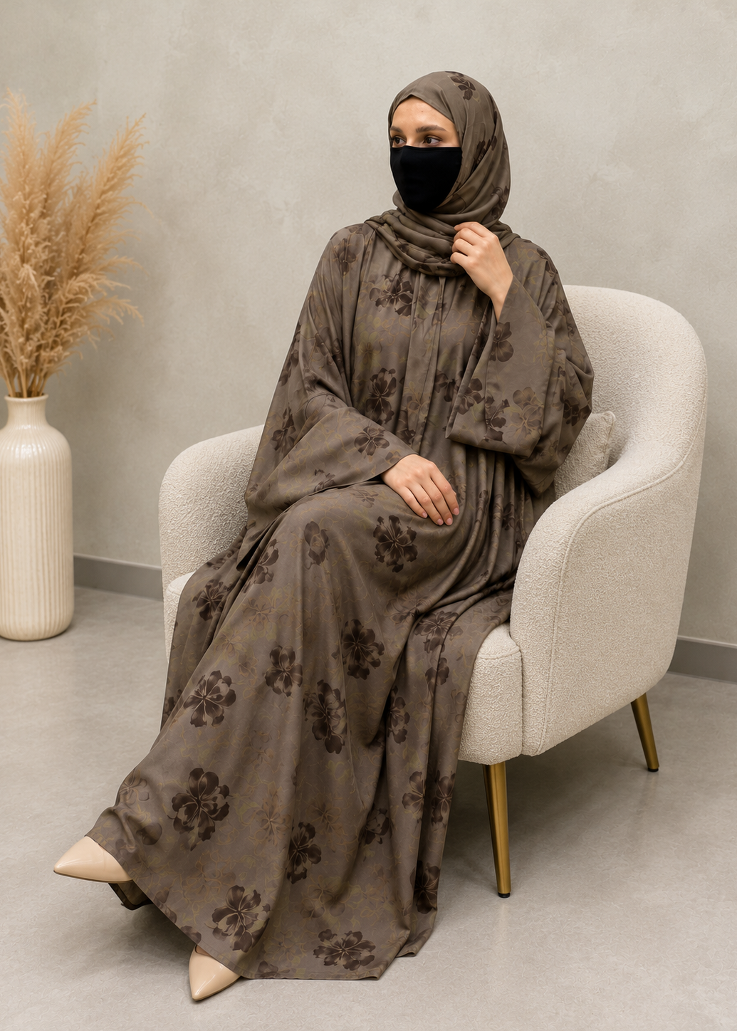 KINZA PRINTED KAFTAN ABAYA | OLIVE