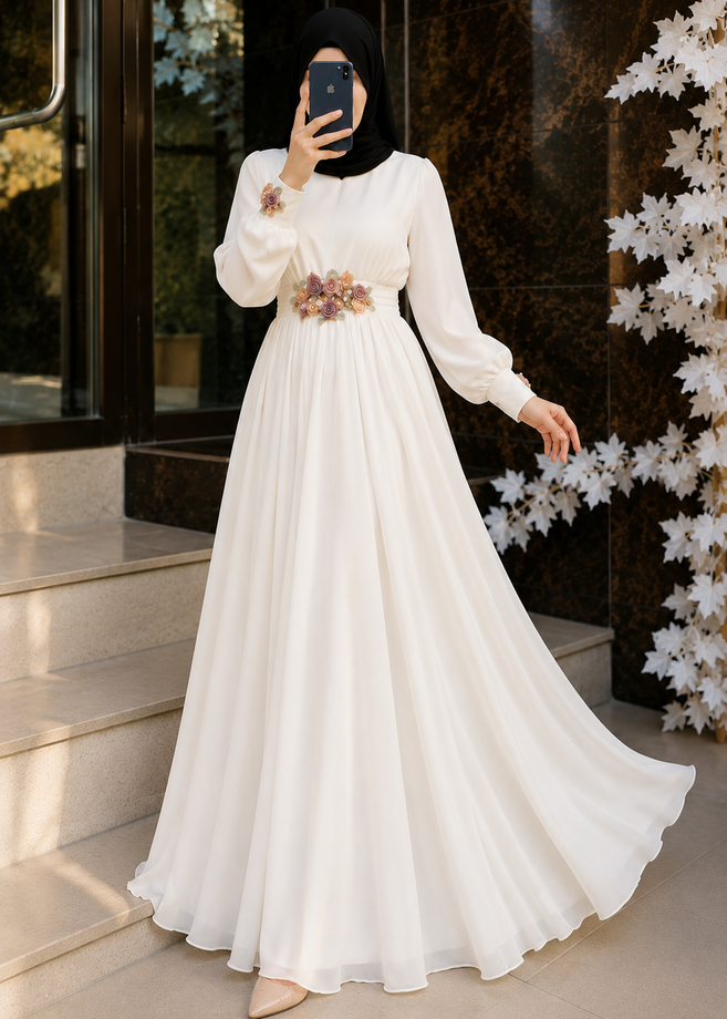 ALAYA CLASSIC BROACH ABAYA | WHITE