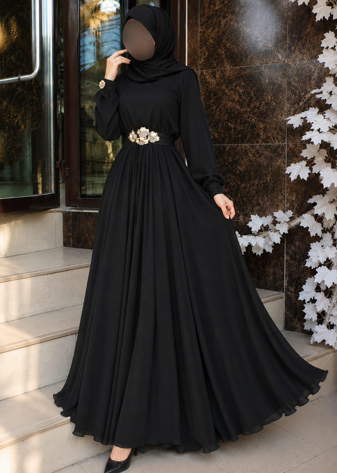 ALAYA CLASSIC BROACH ABAYA | BLACK