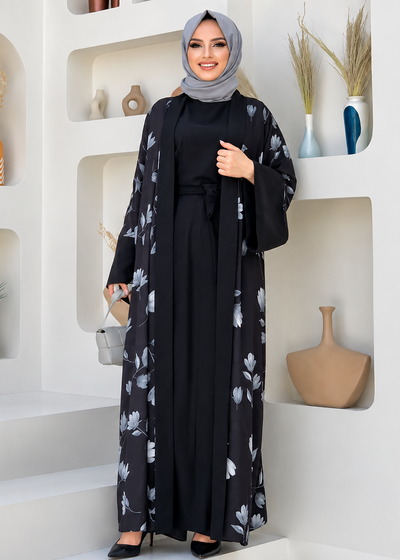 MARHABA DOUBLE SHRUG ABAYA | BLACK