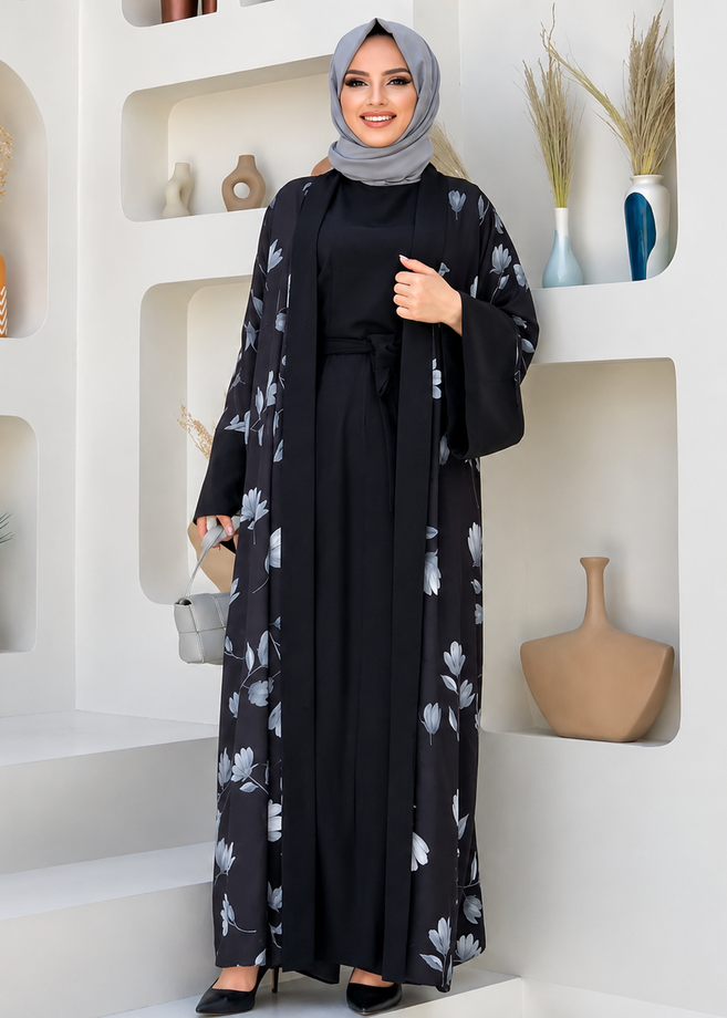 MARHABA DOUBLE SHRUG ABAYA | BLACK
