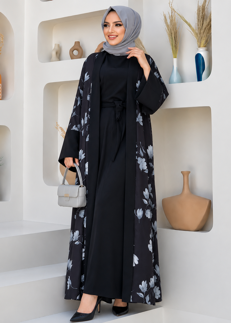 MARHABA DOUBLE SHRUG ABAYA | BLACK