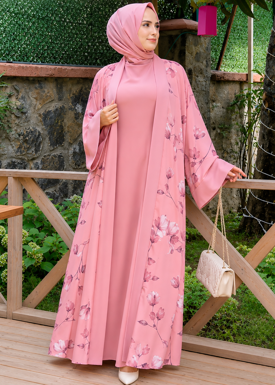 MARHABA DOUBLE SHRUG ABAYA | PINK