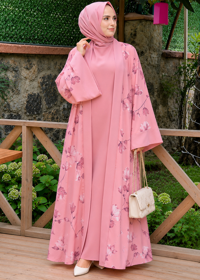 MARHABA DOUBLE SHRUG ABAYA | PINK