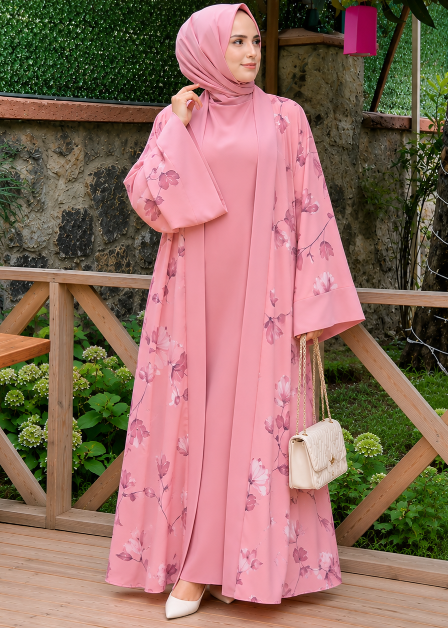 MARHABA DOUBLE SHRUG ABAYA | PINK