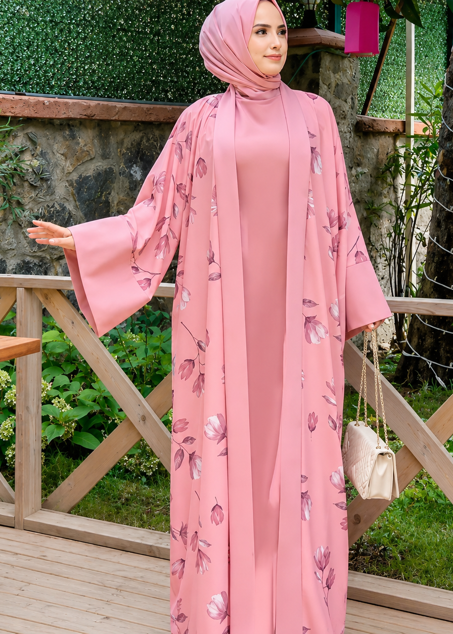 MARHABA DOUBLE SHRUG ABAYA | PINK