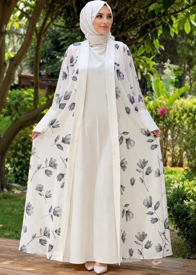 MARHABA DOUBLE SHRUG ABAYA | OFF CREAM