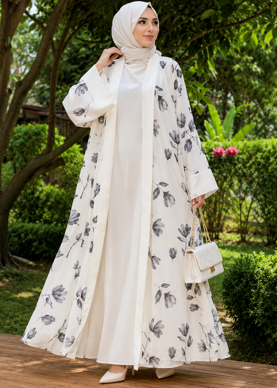 MARHABA DOUBLE SHRUG ABAYA | OFF CREAM