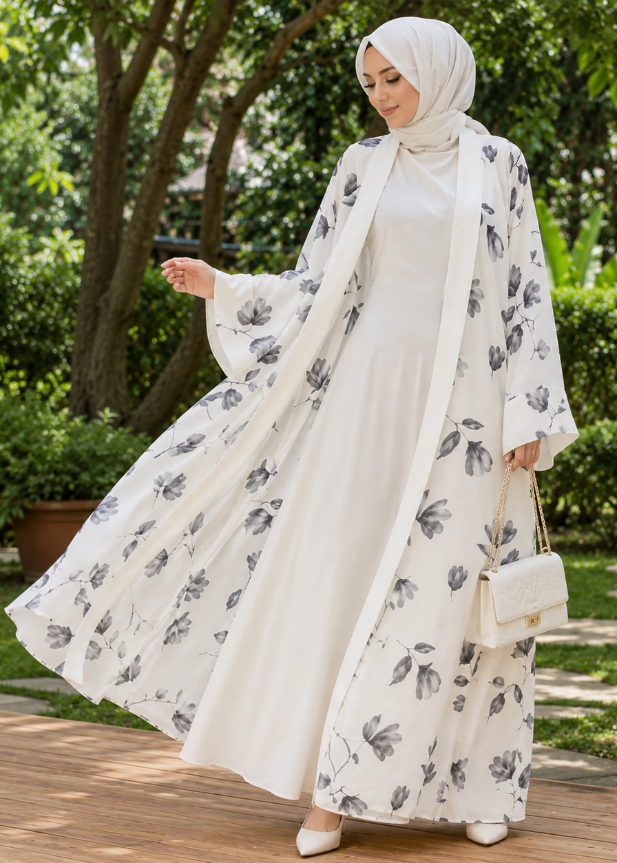 MARHABA DOUBLE SHRUG ABAYA | OFF CREAM