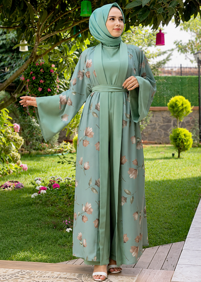 MARHABA DOUBLE SHRUG ABAYA | SKY BLUE