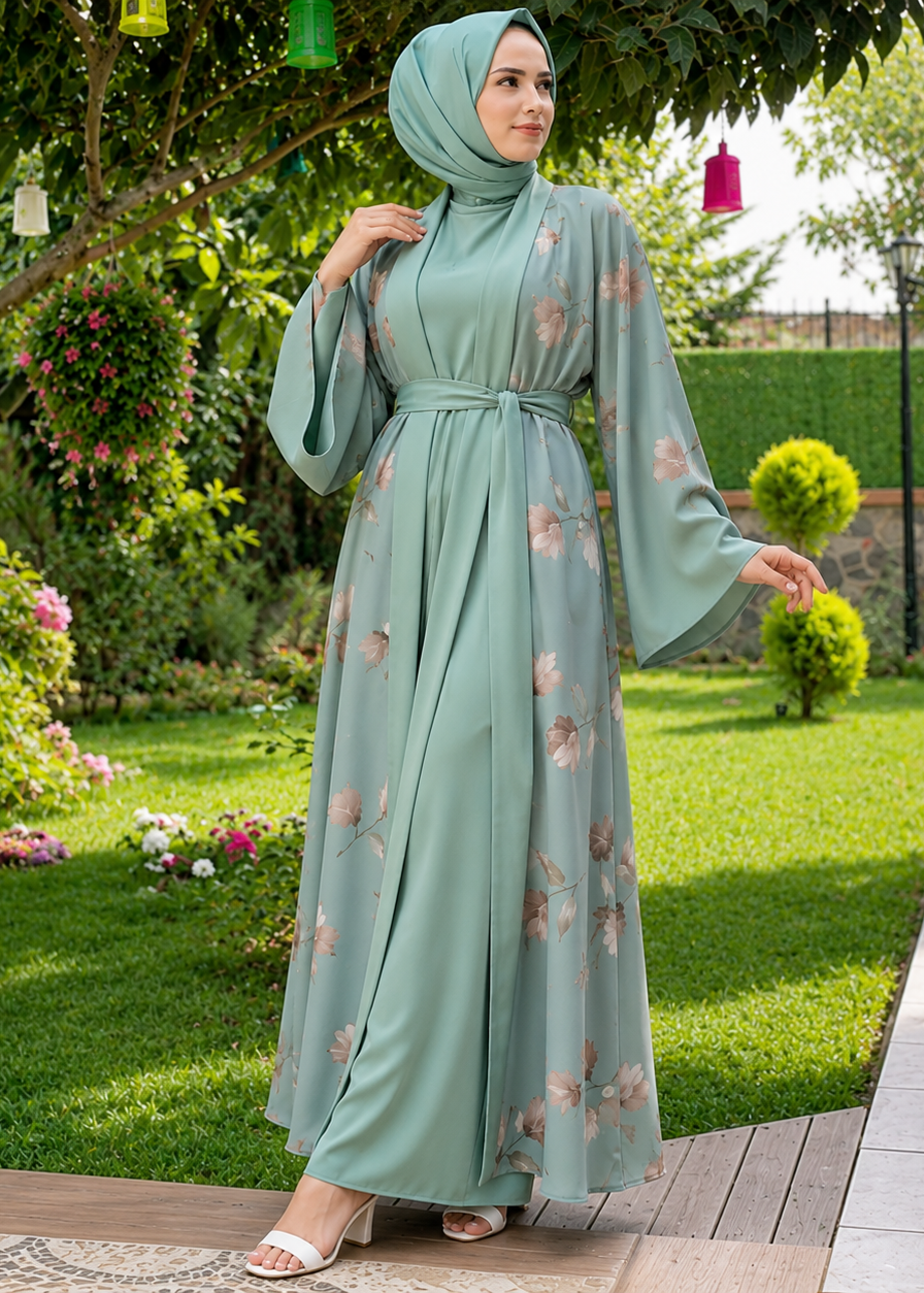 MARHABA DOUBLE SHRUG ABAYA | SKY BLUE