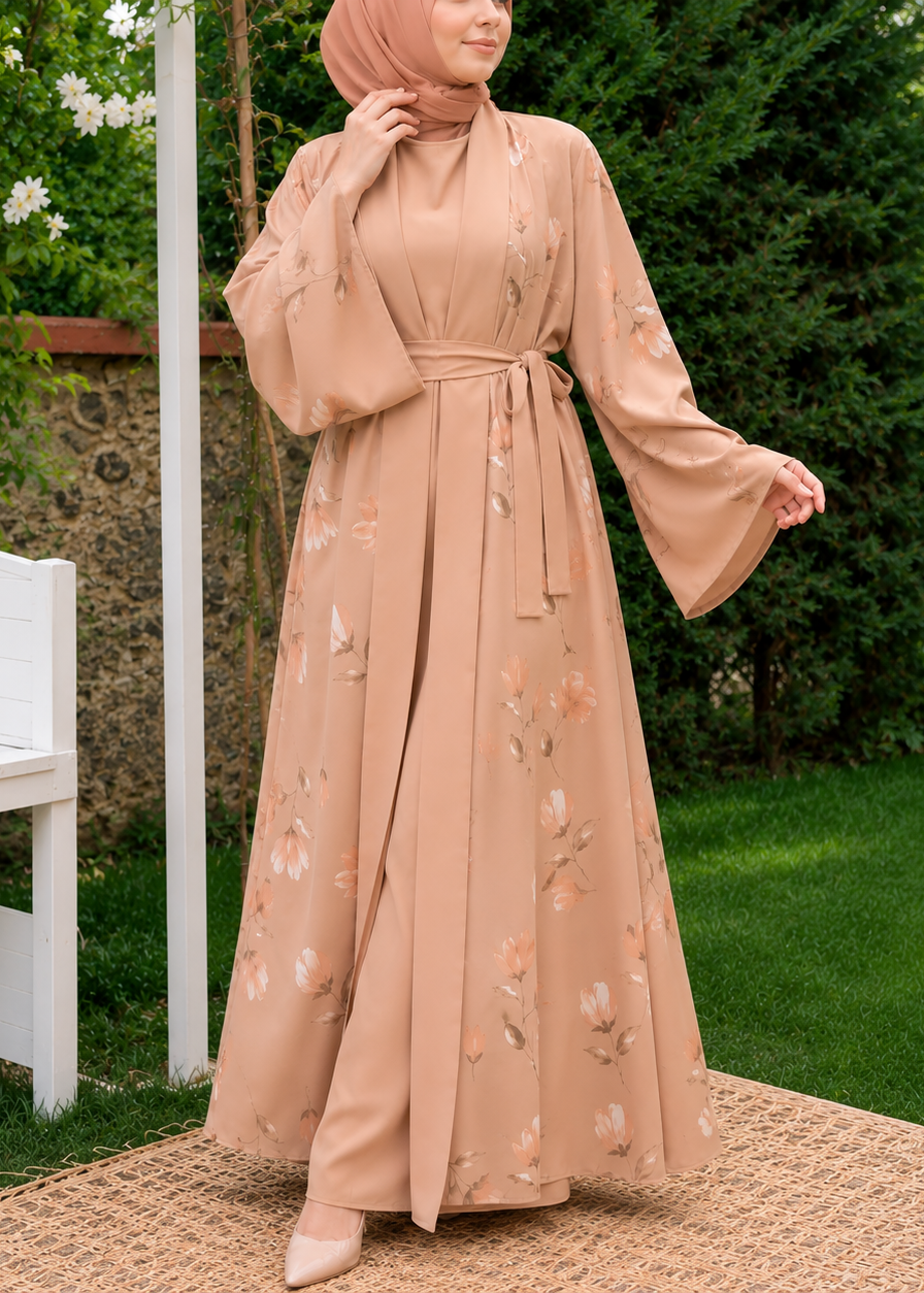 MARHABA DOUBLE SHRUG ABAYA | ROSE GOLD