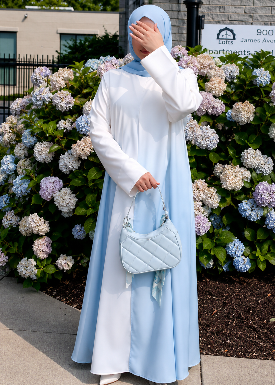 HASEENA DOUBLE SHRUG ABAYA  | SKY BLUE