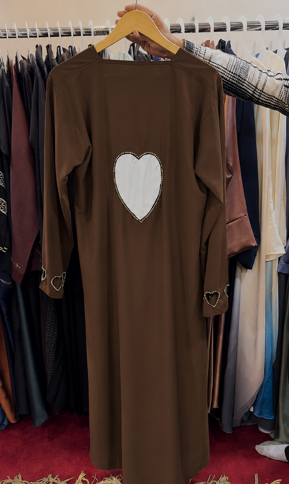 HAZAL HEART SLEEVE ABAYA | COFFEE