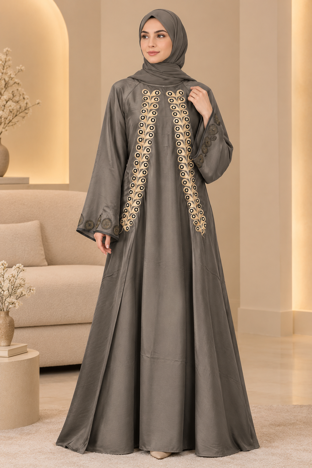 045 - ZEHMAL EMBROIDERY ABAYA | MOCHA BROWN