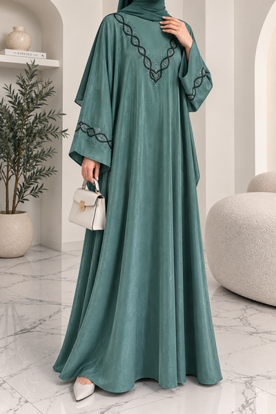 GULAFSHA HANDWORK ABAYA | SEA GREEN
