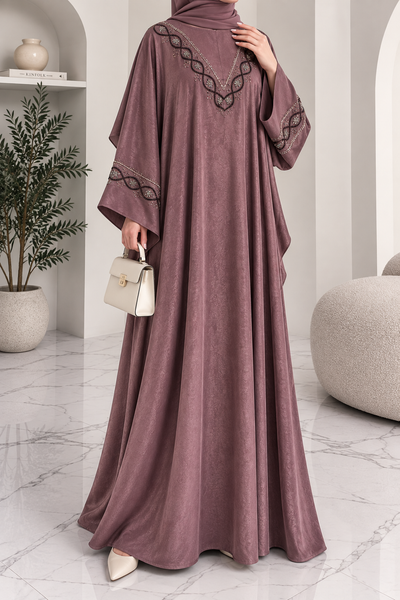 GULAFSHA HANDWORK ABAYA | DUSTY PINK