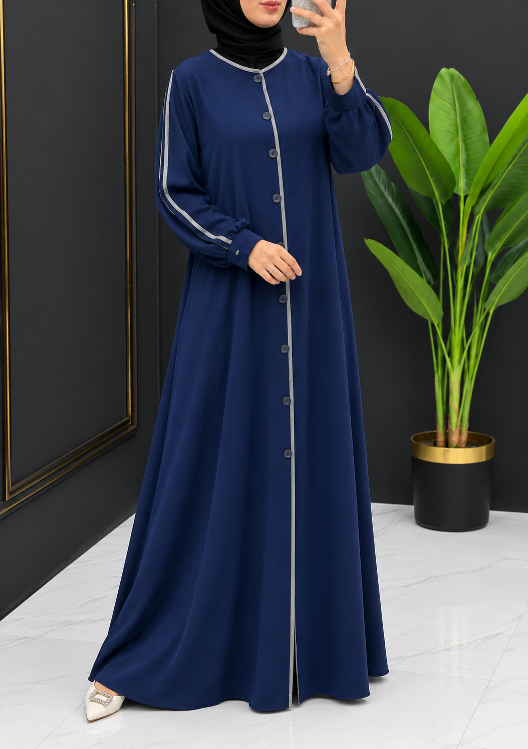 NIMA FRONT OPEN ABAYA  | BLUE