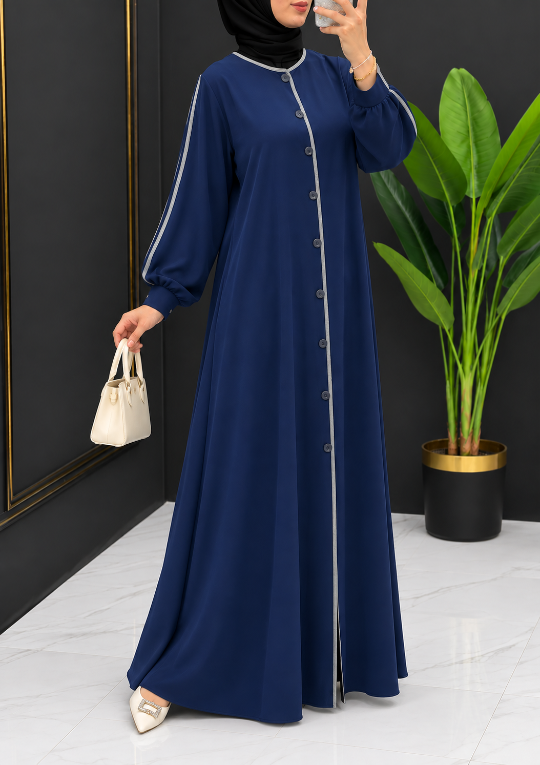 NIMA FRONT OPEN ABAYA  | BLUE
