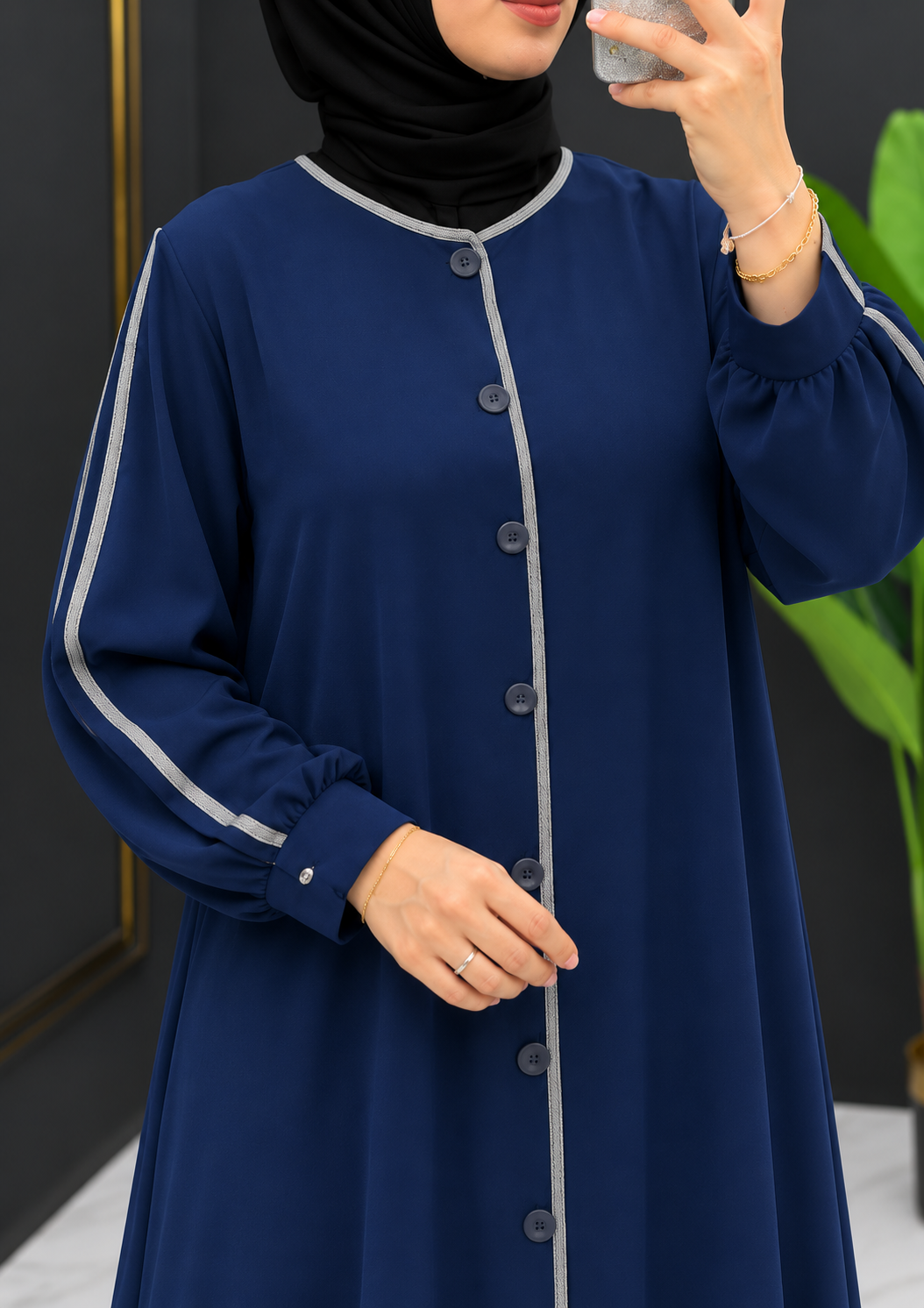NIMA FRONT OPEN ABAYA  | BLUE